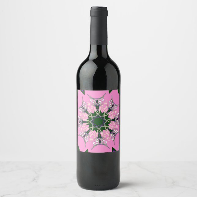 Beautiful baby pink  purple shade motif monogram wine label (Front)