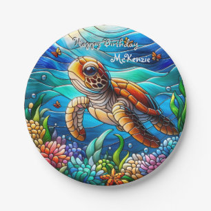Beautiful Baby Sea Turtle Swimming Paper Plate