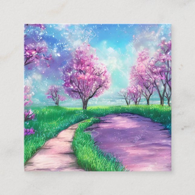 Beautiful Background Cute Romantic Landscape Paint Square Business Card (Front)