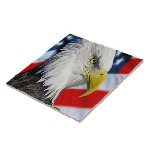 Beautiful Bald Eagle head  and a American flag 1 Ceramic Tile