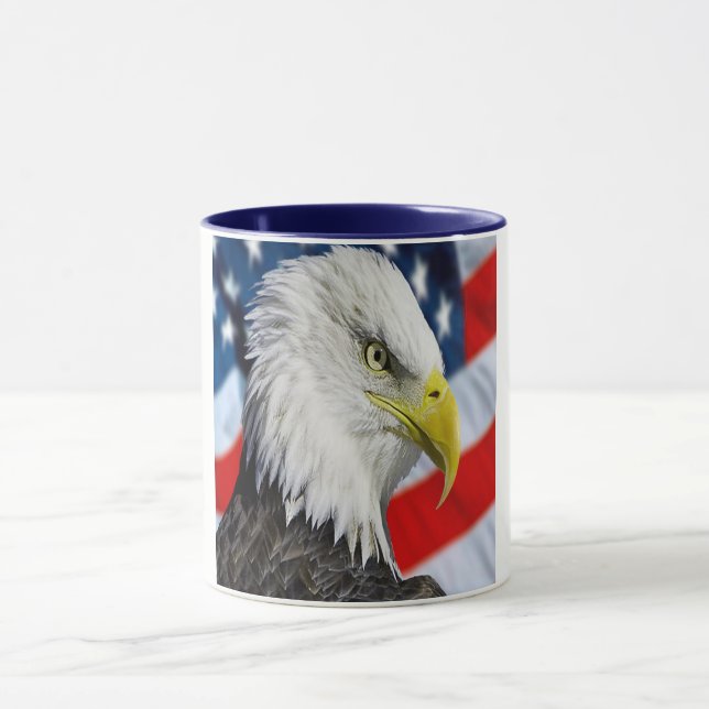 Beautiful Bald Eagle head  and a American flag 1 Mug (Center)