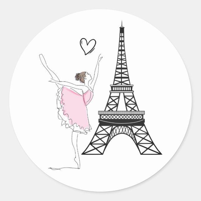 Beautiful Ballerina and Eiffel Tower Dance Ballet Classic Round Sticker (Front)