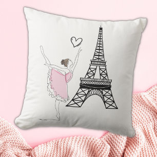 Beautiful Ballerina and Eiffel Tower Dance Ballet Cushion
