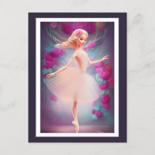 Beautiful Ballerina and Roses Floral Ballet Dance Postcard
