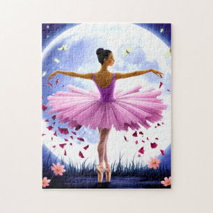 Beautiful ballerina dancing by giant moon jigsaw puzzle