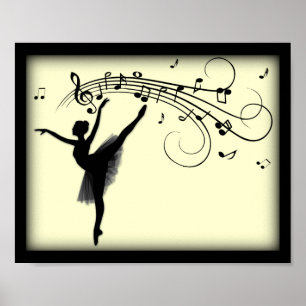 Beautiful Ballerina Dancing with Music Yellow Poster