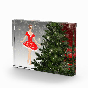 Beautiful ballerina in a red dress  photo block