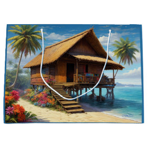 Beautiful Bamboo Hut In Tropical Island Beach Large Gift Bag