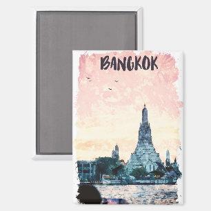 Beautiful Bangkok Thailand City Sunset Watercolor Magnet