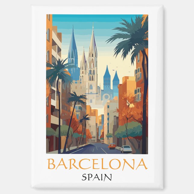 Beautiful Barcelona Spain Retro Vintage Travel Magnet (Front)