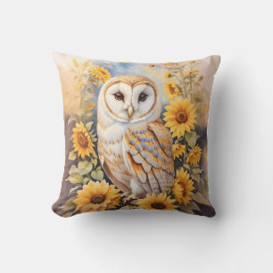 Beautiful Barn Owl And Sunflowers Cushion