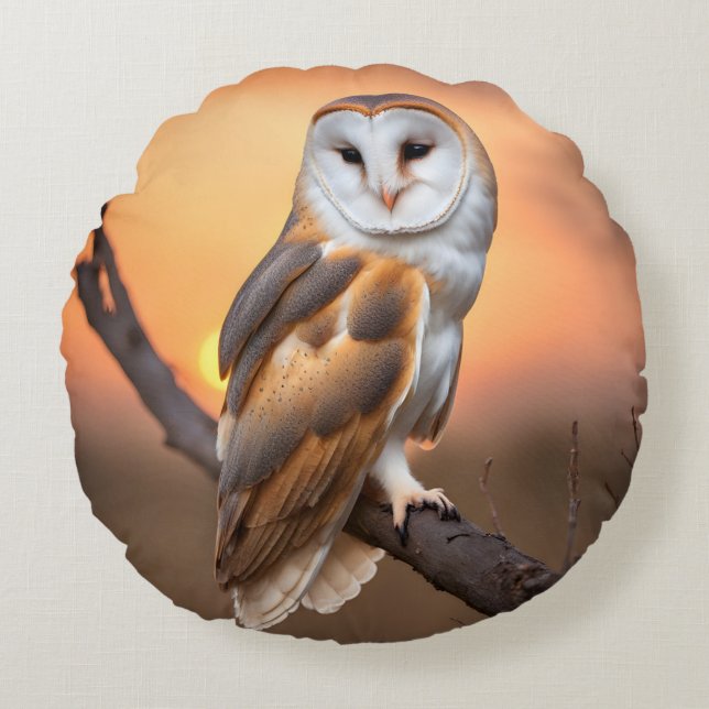 Beautiful Barn Owl Round Cushion (Front)