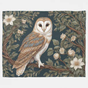 Beautiful Barn Owl William Morris Inspired Fleece Blanket