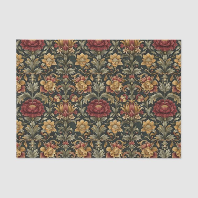 Beautiful Baroque Damask Pattern Florals Tissue Paper (Front)