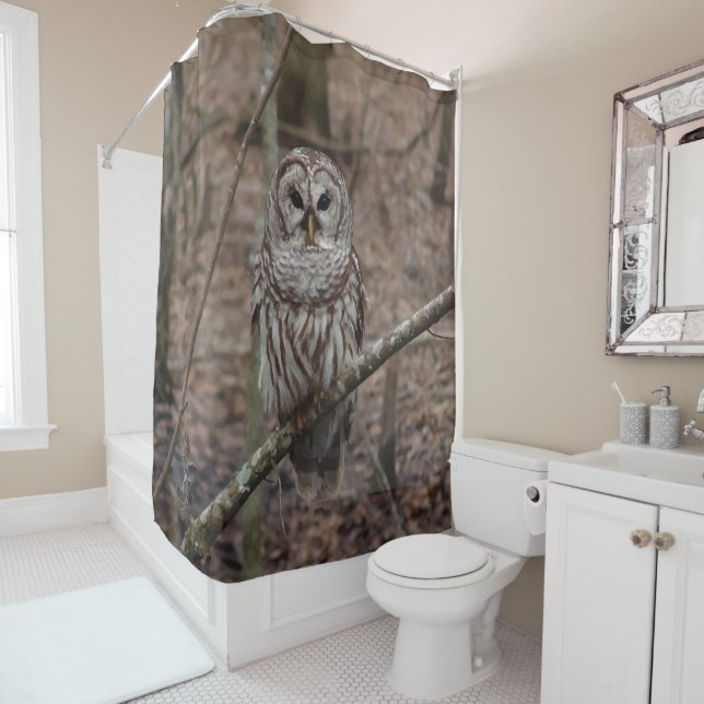 Beautiful Barred Owl Print Shower Curtain (In Situ)