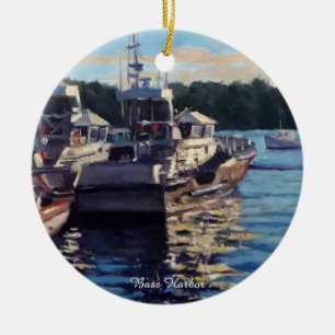 Beautiful Bass Harbour Maine Fishing Boat Scene Ceramic Ornament