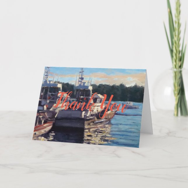 Beautiful Bass Harbour Maine Fishing Boat Scene Thank You Card (Front)