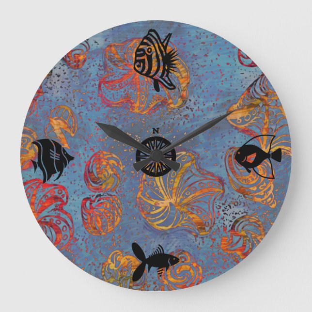 Beautiful Bathroom Shells-n-Fish Large Clock (Front)