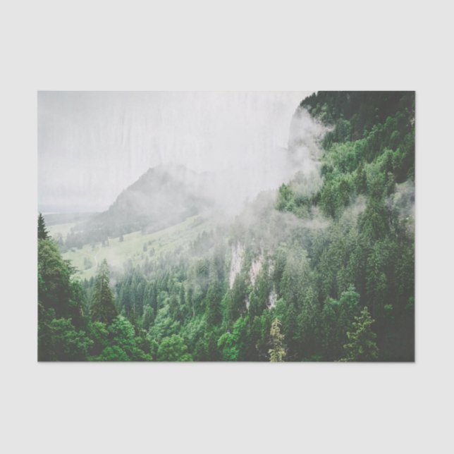Beautiful Bavarian Germany foggy forest mountains Tissue Paper (Front)