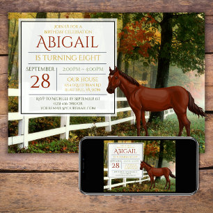 Beautiful Bay Horse Autumn Field Fall Birthday Invitation