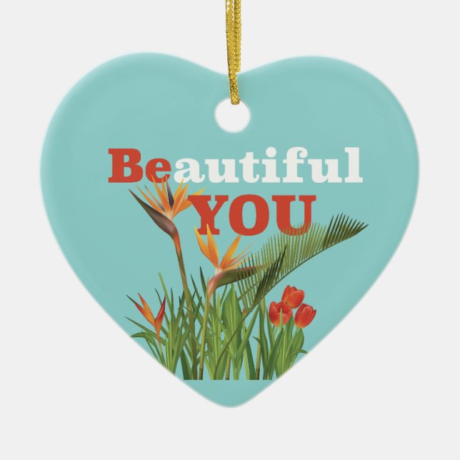 Beautiful Be You Monogram Orange Garden Floral Ceramic Ornament (Front)