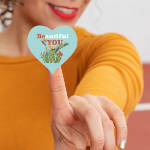 Beautiful Be You Orange Floral Seafoam Green Heart Sticker