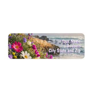 Beautiful Beach and Flowers Return Address Return Address Label