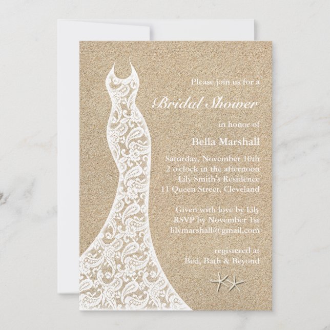 Beautiful Beach Bridal Shower Invitation White (Front)