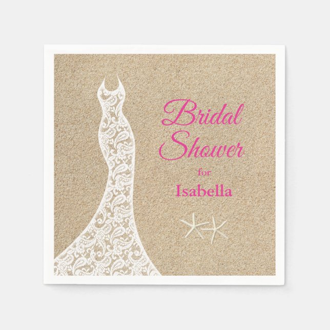 Beautiful Beach Bridal Shower Napkin in Pink (Front)