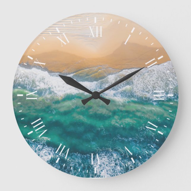  Beautiful beach crystal blue sea Large Clock (Front)
