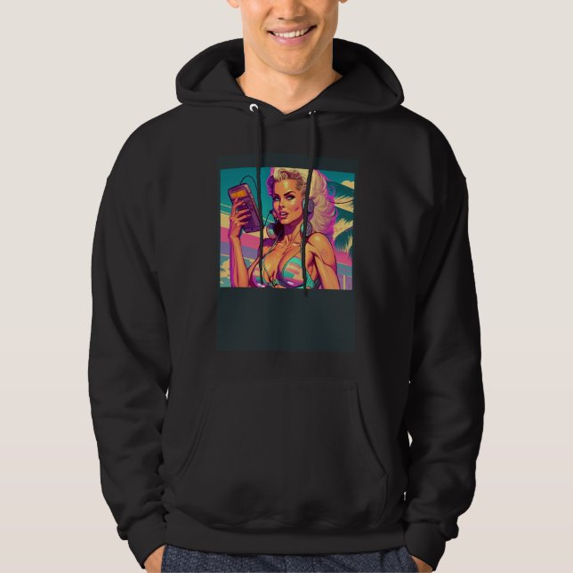 Beautiful Beach Girl In Retro Style Hoodie (Front)