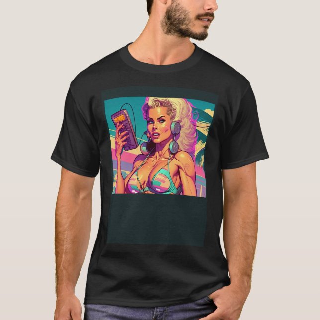 Beautiful Beach Girl In Retro Style T-Shirt (Front)