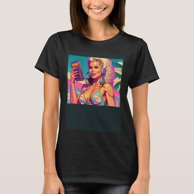 Beautiful Beach Girl In Retro Style T-Shirt (Front)