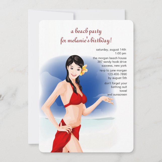 Beautiful Beach Girl Invitation (Front)