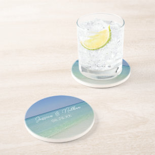 Beautiful Beach Horizon Personalised Wedding Coaster