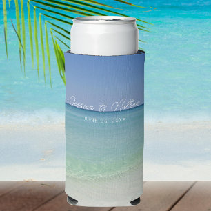 Beautiful Beach Horizon Personalised Wedding Seltzer Can Cooler