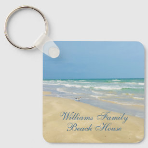 Beautiful Beach House Custom Name Coastal Photo Key Ring