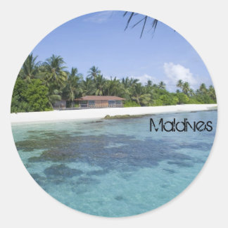 Beautiful beach in maldives classic round sticker