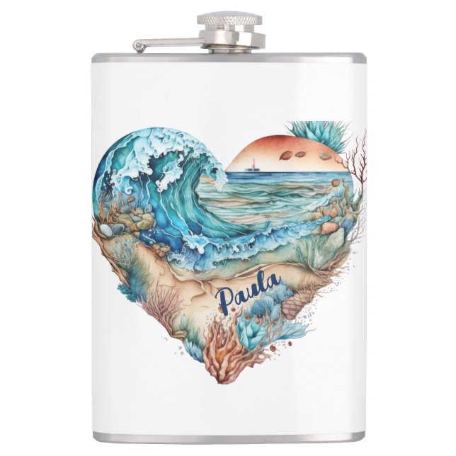 Beautiful Beach Ocean Sand Tree  Hip Flask (Front)
