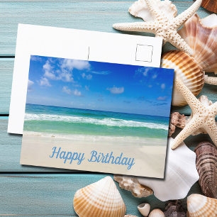 Beautiful Beach Photo Custom Ocean Happy Birthday Postcard