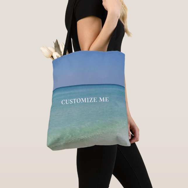 Beautiful Beach Photo Personalised Summer Vacation Tote Bag (Close Up)