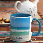 Beautiful Beach Photography Blue Ocean Custom Mug<br><div class="desc">The perfect beautiful beach house mug for a beachfront breakfast overlooking the ocean in your beach home. Beautiful blue skies over gorgeous green waves on the seashore washing over the soft,  white sand. I love life on the island. Pretty personalised drinkware for a vacation getaway.</div>