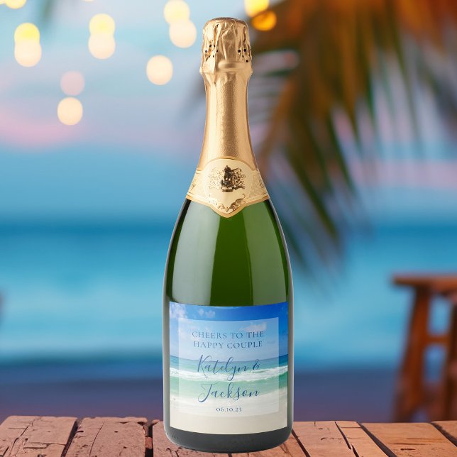 Beautiful Beach Photography Ocean Waves Wedding Sparkling Wine Label (Creator Uploaded)