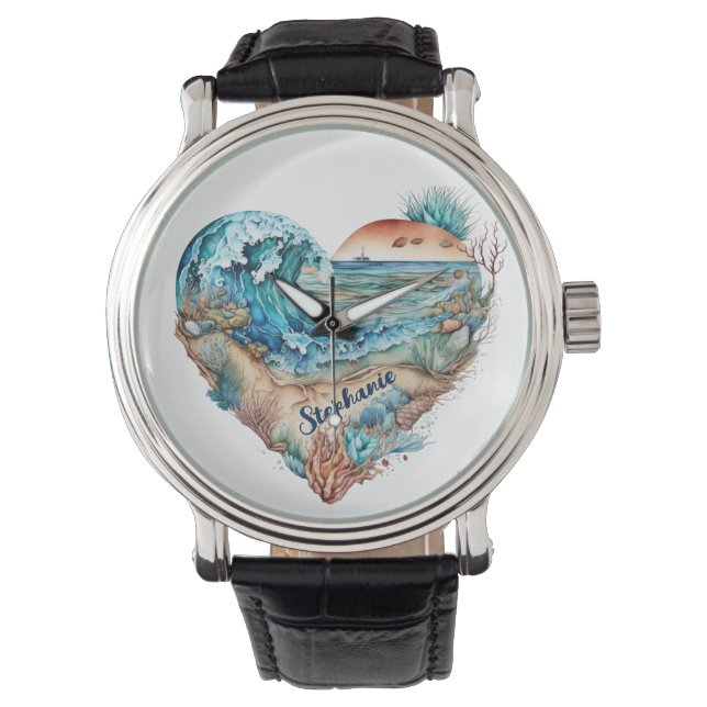 Beautiful Beach Sand Ocean Palm Trees Watch (Front)