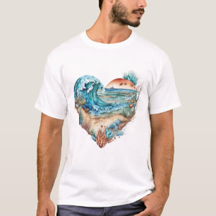 Beautiful Beach Sand Waves Tree Sea Shells  T-Shirt