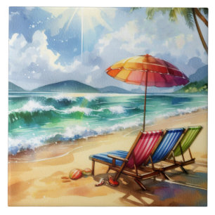 Beautiful Beach Scene  Ceramic Tile