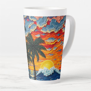 Beautiful Beach Scene with Palm Trees   Latte Mug