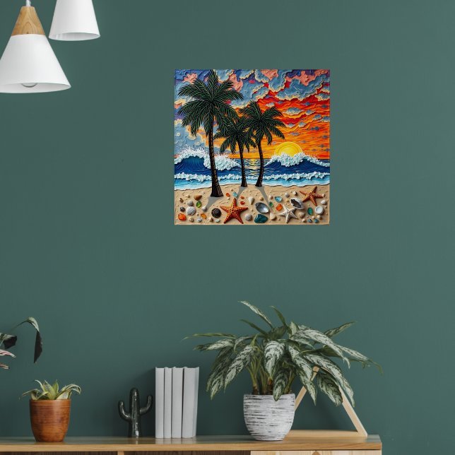 Beautiful Beach Scene with Palm Trees Poster (Living Room 1)