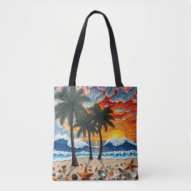 Beautiful Beach Scene with Palm Trees   Tote Bag (Front)