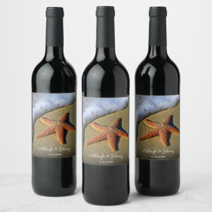Beautiful Beach Scene with Starfish Wedding Wine L Label